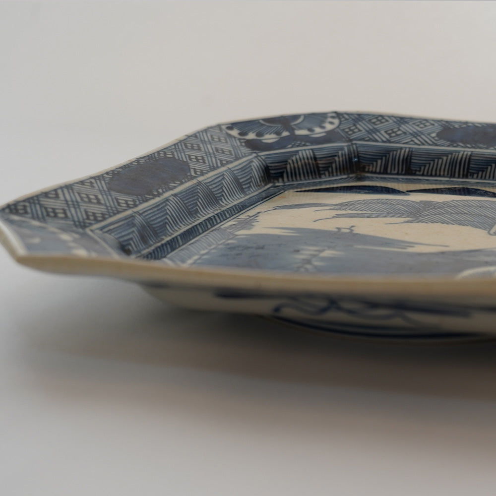 古伊万里 染付 山水文 大判角皿